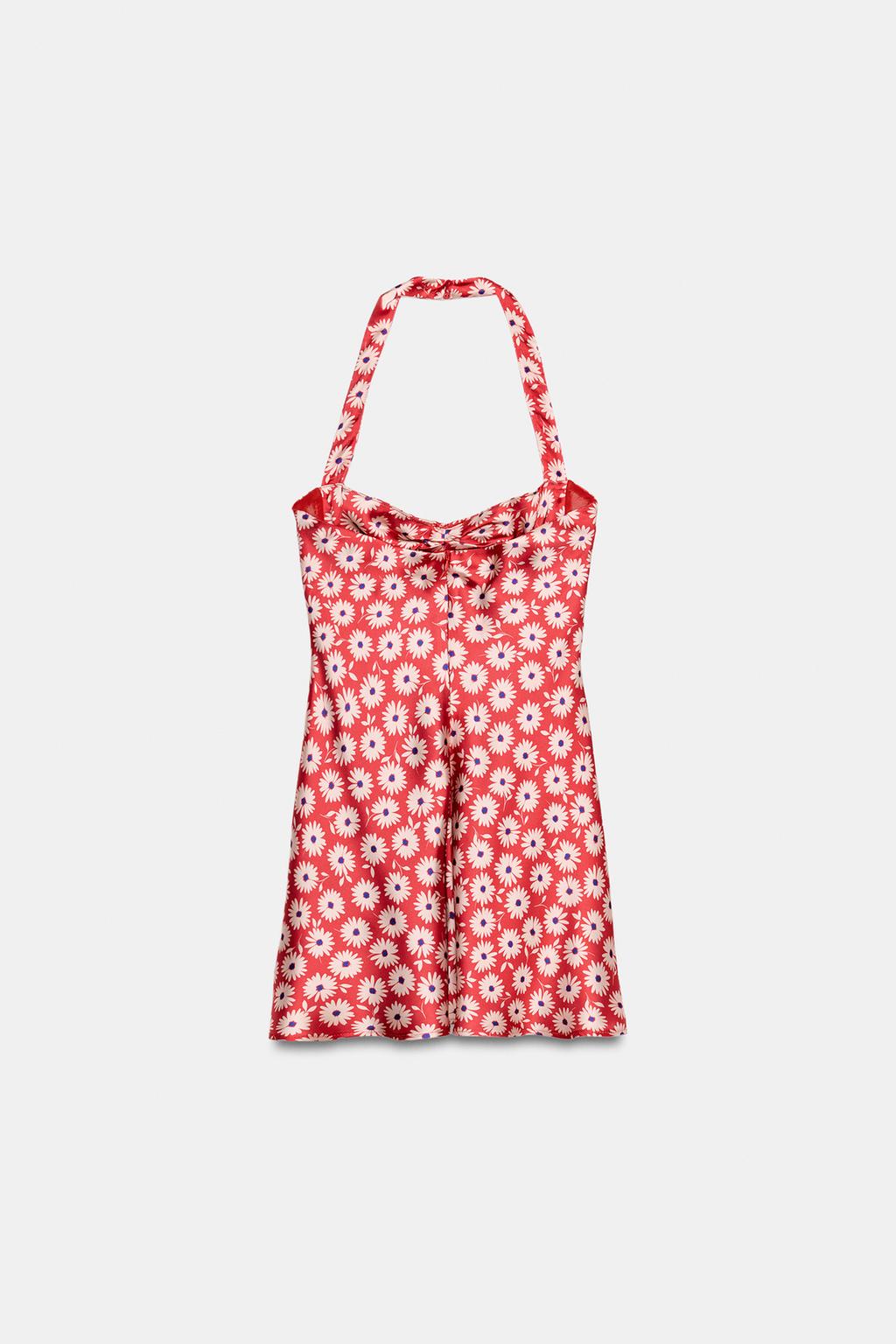 МИНИ-ПЛАТЬЕ С ЦВЕТАМИ И ГОРЛОВИНОЙ ХАЛТЕР