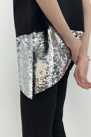 Асимметричная футболка с пайетками- Заказать в России