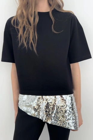 Асимметричная футболка с пайетками- Заказать в России
