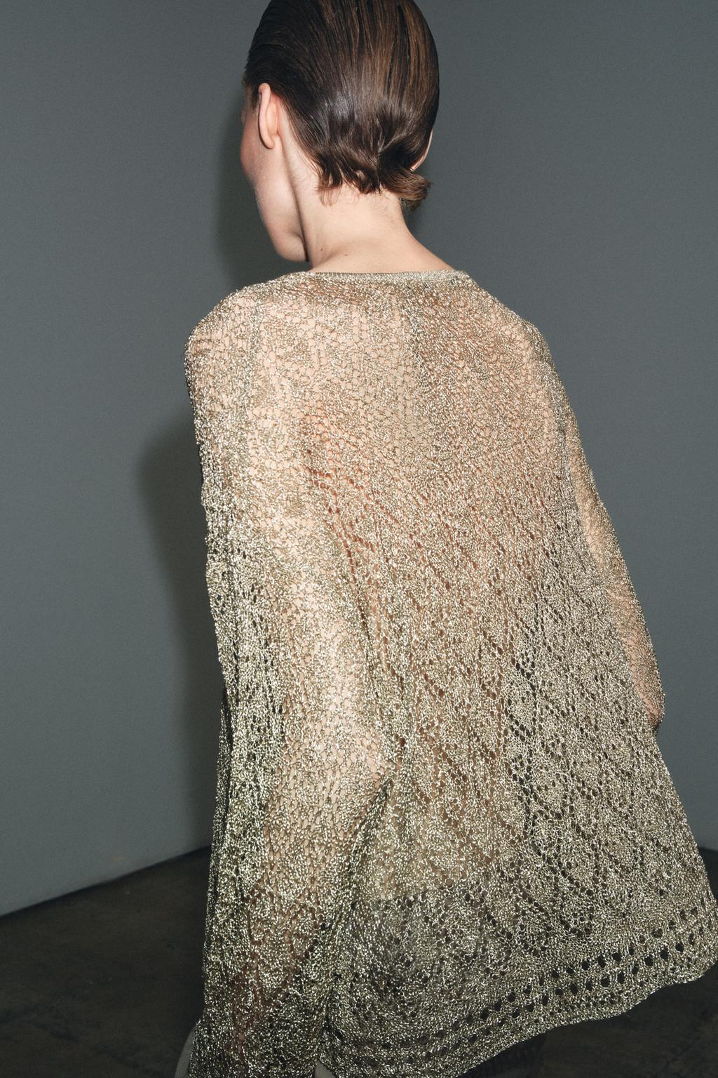 АЖУРНЫЙ СВИТЕР С МЕТАЛЛИЗИРОВАННОЙ НИТЬЮ