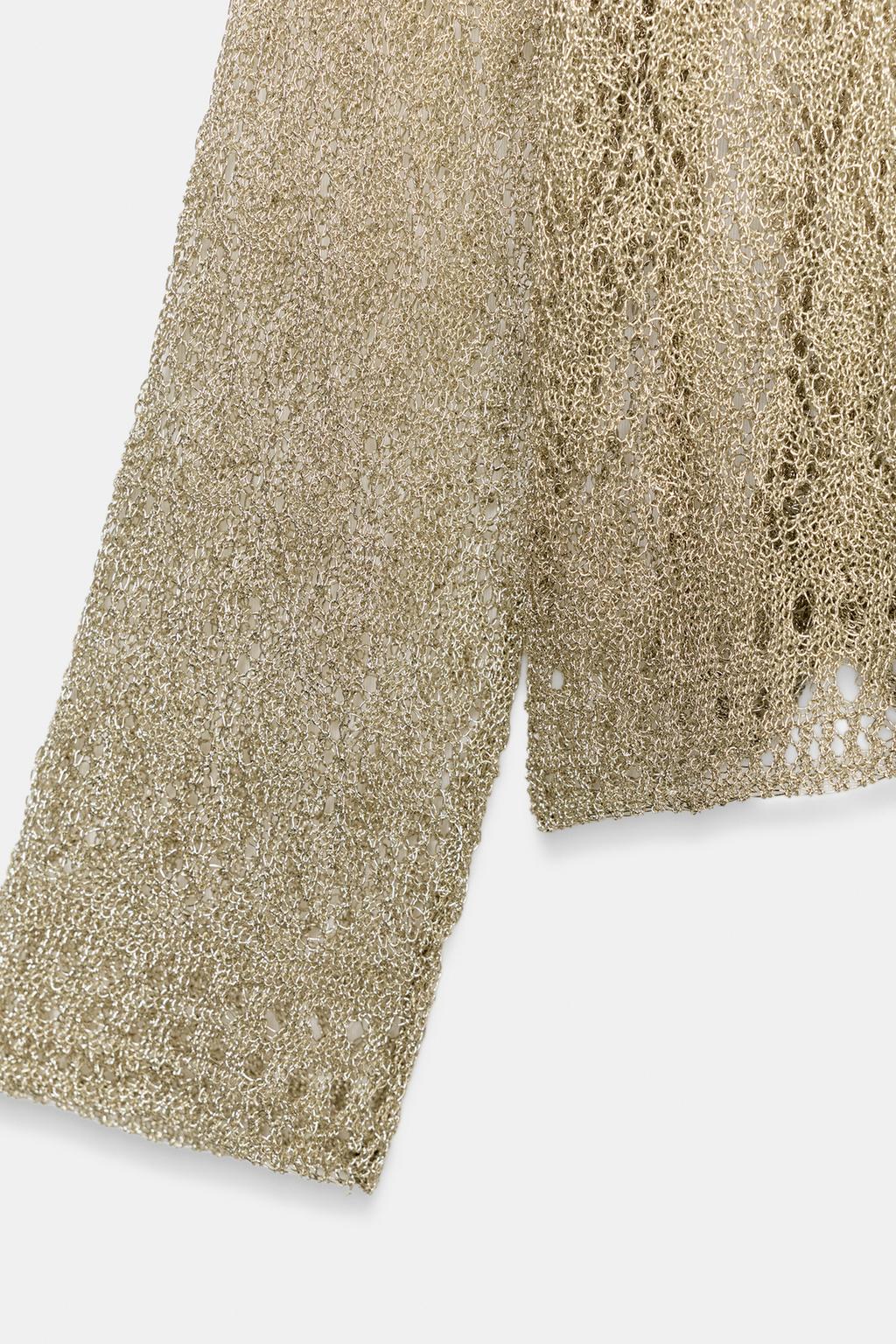 АЖУРНЫЙ СВИТЕР С МЕТАЛЛИЗИРОВАННОЙ НИТЬЮ