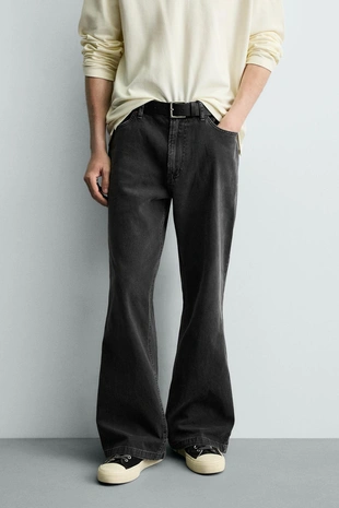 Брюки Flare Fit из хлопка с текстурой- Заказать в России