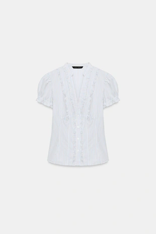 Рубашка из поплина с воланами- Заказать в России