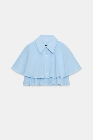 Укороченная рубашка с воланами- Заказать в России