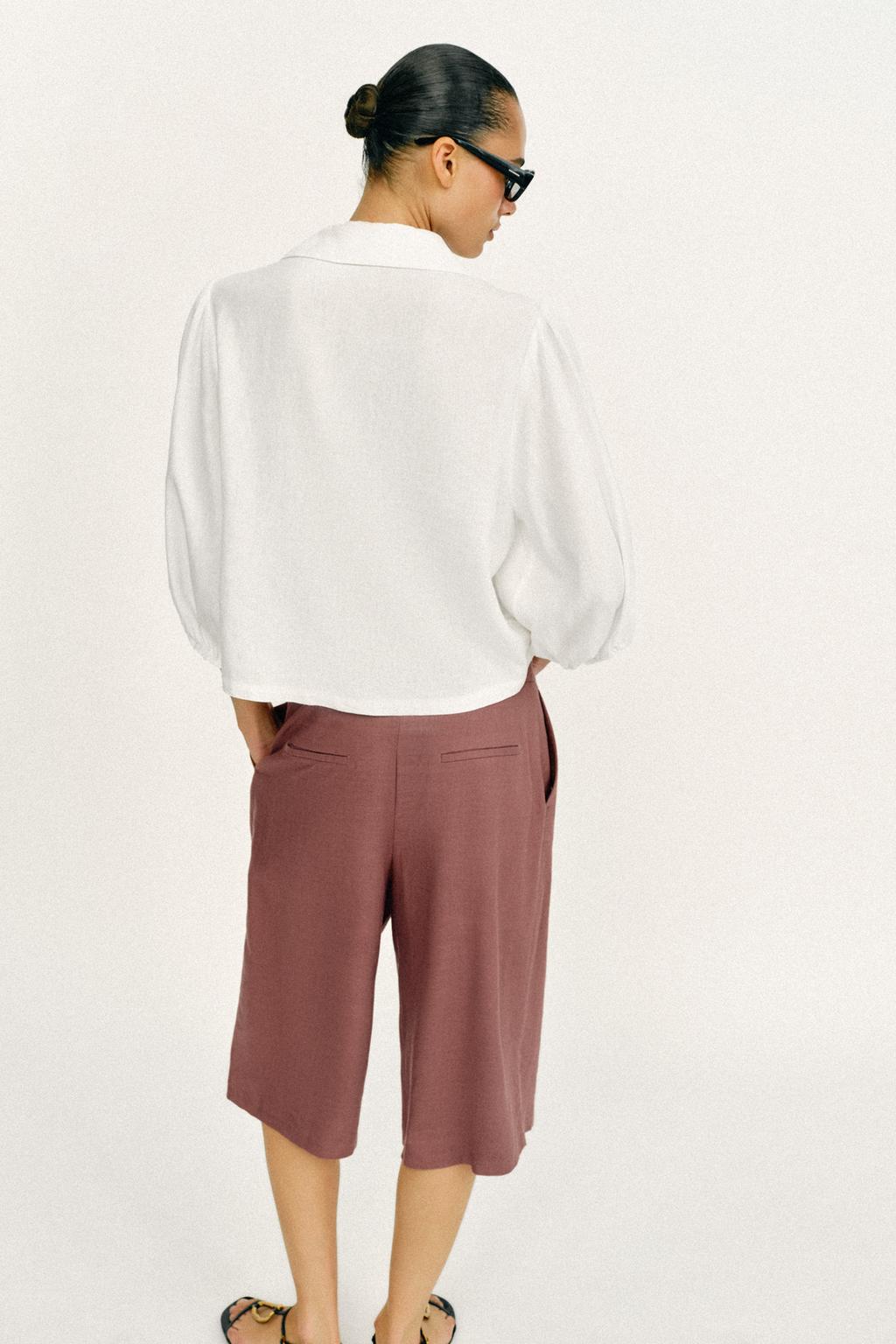 РУБАШКА ИЗ СМЕСОВОГО ЛЬНА С ОБЪЕМНЫМИ РУКАВАМИ