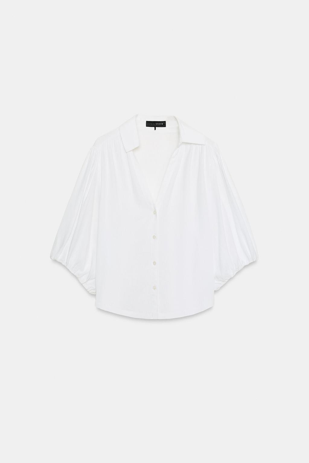 РУБАШКА ИЗ СМЕСОВОГО ЛЬНА С ОБЪЕМНЫМИ РУКАВАМИ