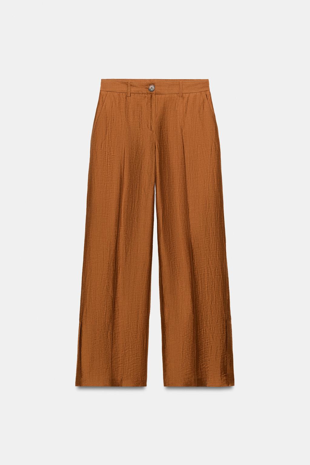 БРЮКИ СВОБОДНОГО КРОЯ ИЗ СМЕСОВОГО ЛЬНА С РАЗРЕЗАМИ ПО НИЗУ