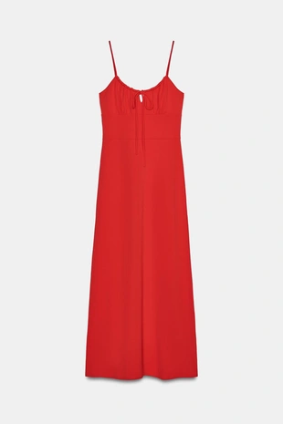 Свободное платье миди на бретелях- Заказать в России