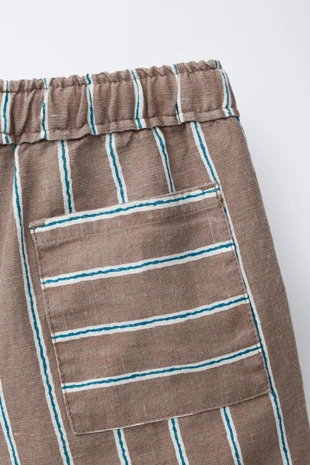 Бермуды в полоску из хлопка и льна- Заказать в России