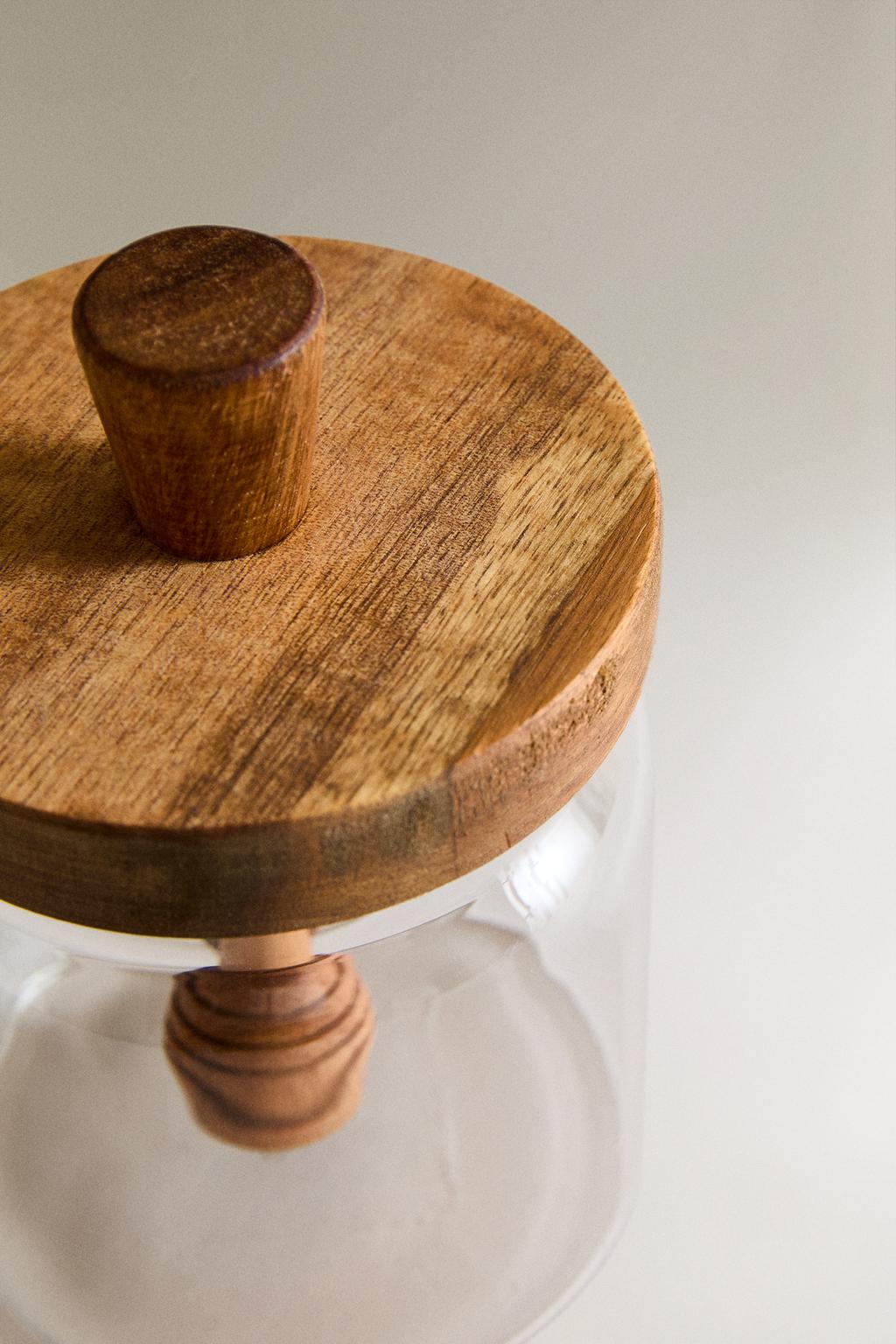 Баночка для меда из боросиликатного стекла с деревянной крышкой