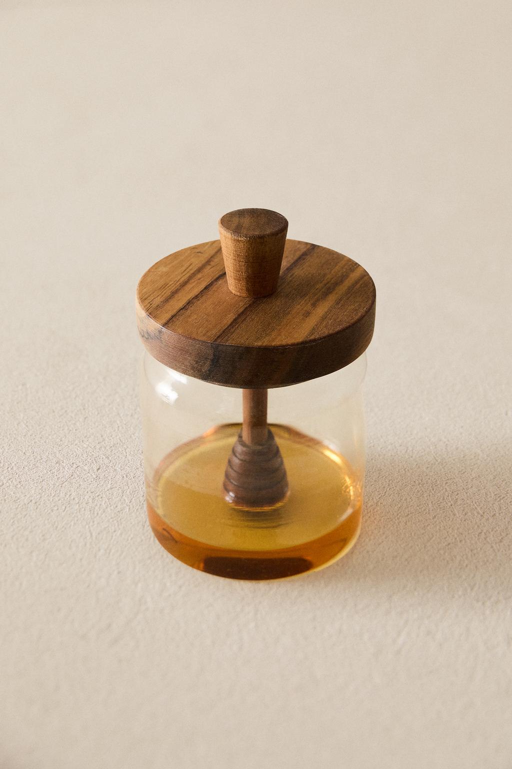 Баночка для меда из боросиликатного стекла с деревянной крышкой