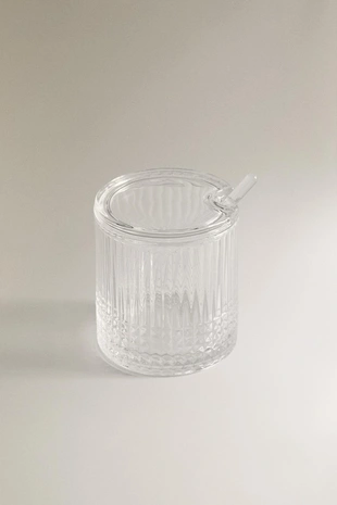 Стеклянная сахарница с рельефным геометрическим дизайном- Заказать в России