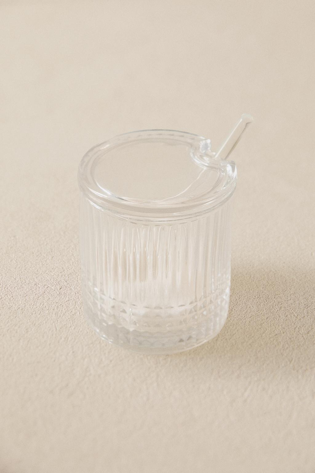 Стеклянная сахарница с рельефным геометрическим дизайном