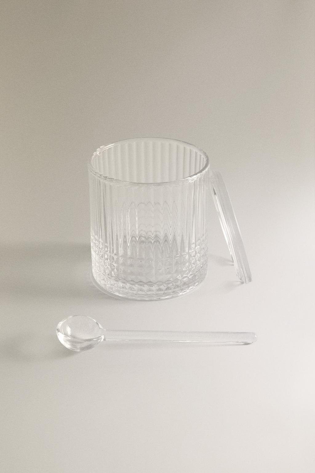 Стеклянная сахарница с рельефным геометрическим дизайном