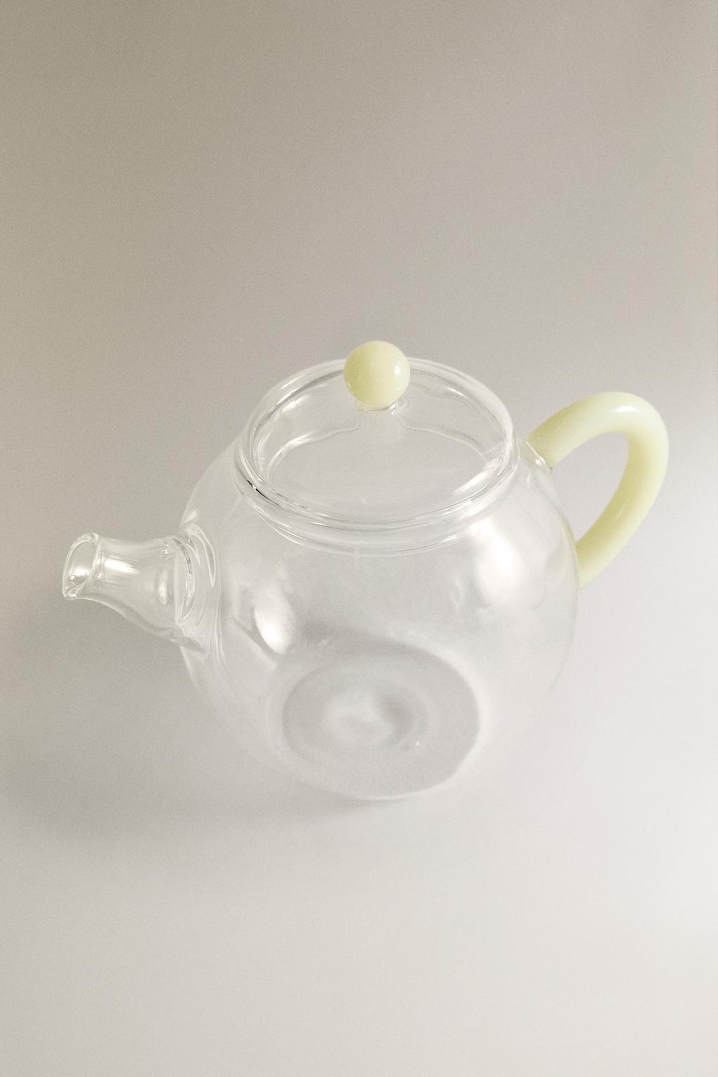 Стеклянный чайник из боросиликатного стекла с цветной ручкой