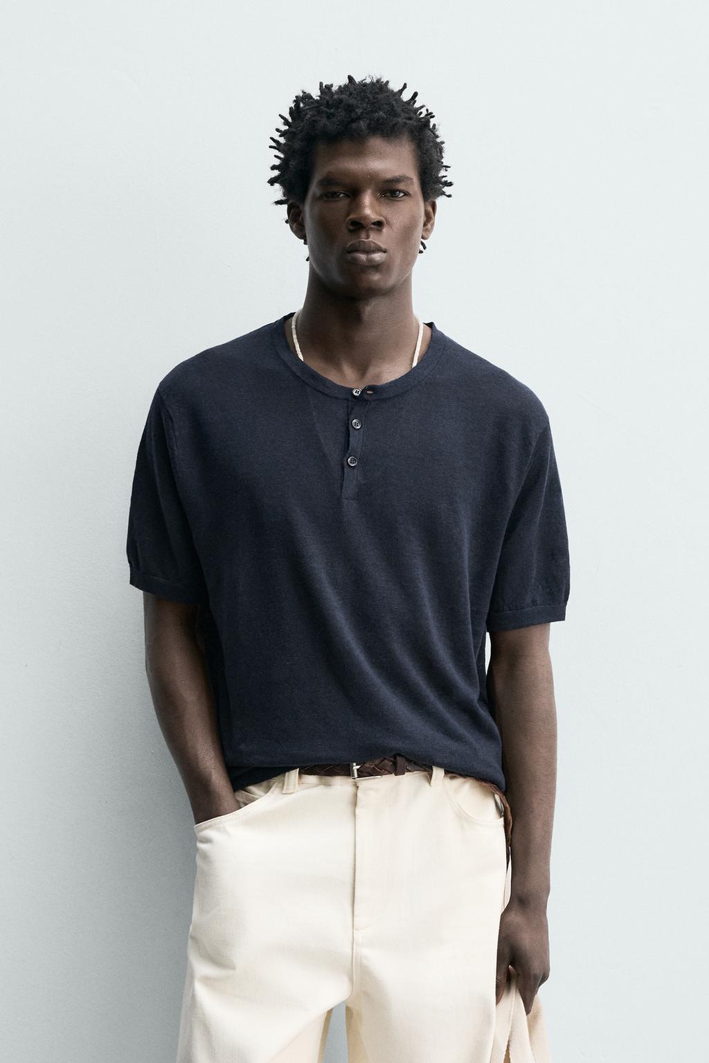 ФУТБОЛКА С ВОРОТНИКОМ НА ПУГОВИЦАХ ИЗ 100% ЛЬНА