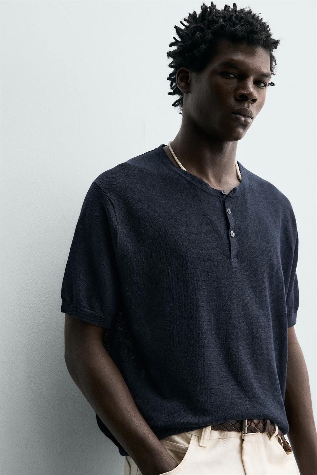 ФУТБОЛКА С ВОРОТНИКОМ НА ПУГОВИЦАХ ИЗ 100% ЛЬНА