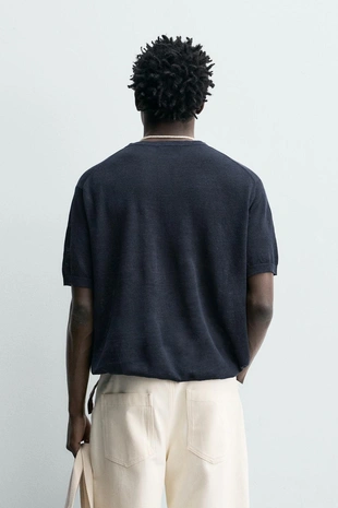 Футболка с воротником на пуговицах из 100% льна