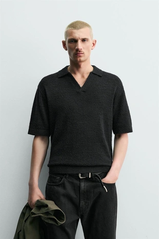 Поло из трикотажа Relaxed Fit с рельефной текстурой- Заказать в России