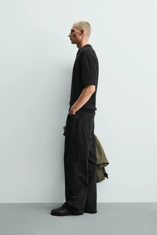 Поло из трикотажа Relaxed Fit с рельефной текстурой- Заказать в России