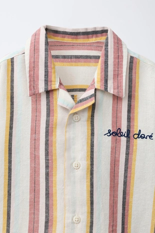 Рубашка в полоску из хлопка и льна- Заказать в России