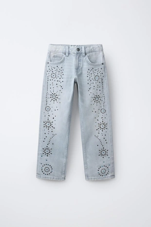 Джинсы Wide Leg с заклепками- Заказать в России