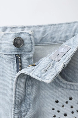 Джинсы Wide Leg с заклепками- Заказать в России