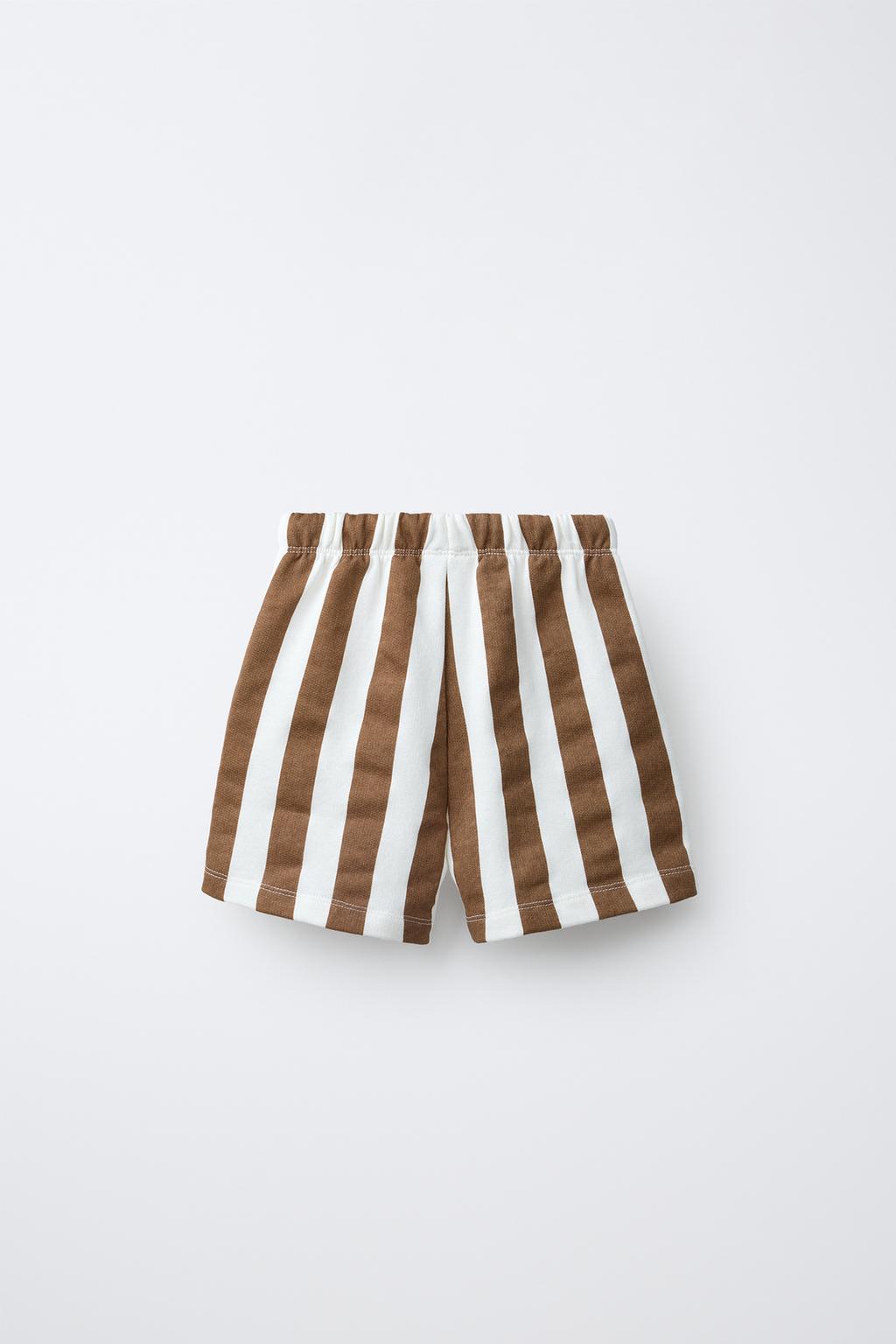 ШОРТЫ-БЕРМУДЫ ИЗ МЯГКОЙ ТКАНИ В ПОЛОСКУ С ПРИНТОМ MICKEY MOUSE © DISNEY