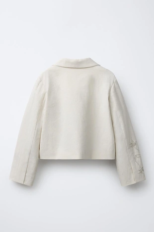 Блейзер из смесового льна с бусинами- Заказать в России