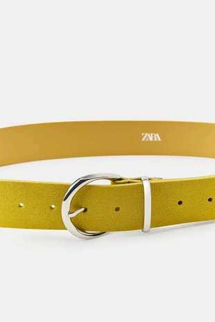 Ремень из 100% спилка с круглой пряжкой