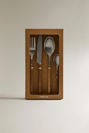 Набор столовых приборов из 4 предметов с деревянной ручкой- Заказать в России