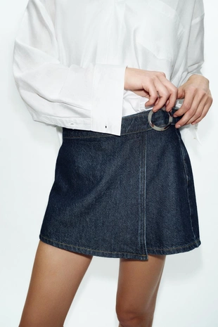 Джинсовая юбка-шорты Z1975 с запахом и пряжкой