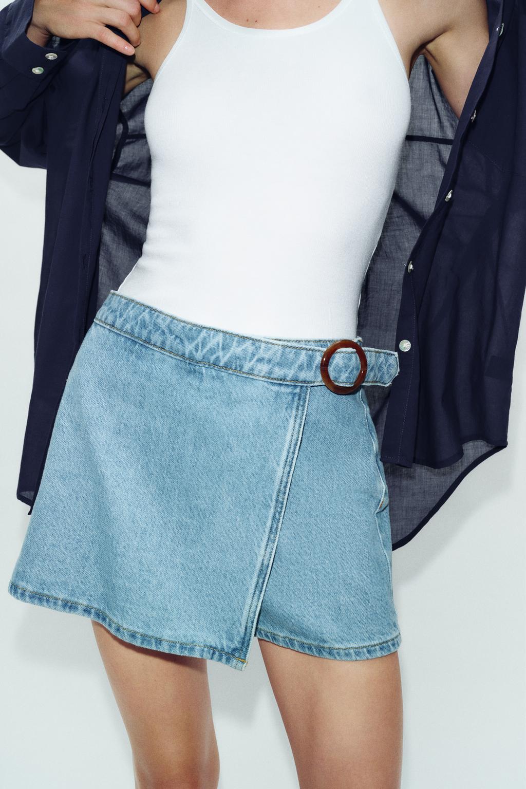 ДЖИНСОВЫЕ ЮБКА-ШОРТЫ Z1975 С ПРЯЖКОЙ