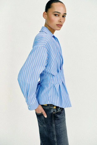 Рубашка из поплина в полоску со складками- Заказать в России
