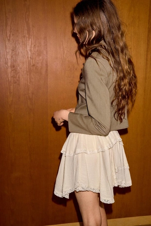 Мини-юбка с воланами и кружевом- Заказать в России