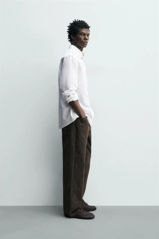 Рубашка Regular Fit из хлопка и льна