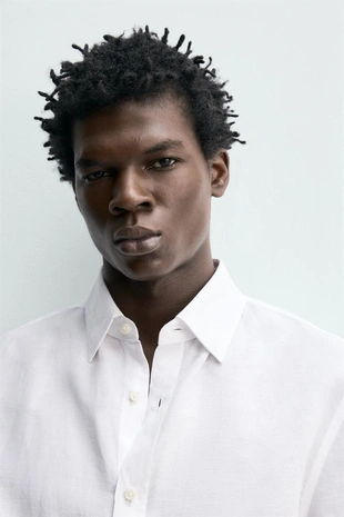 Рубашка Regular Fit из хлопка и льна- Заказать в России