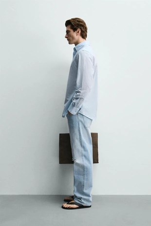 Рубашка Regular Fit из хлопка и льна- Заказать в России