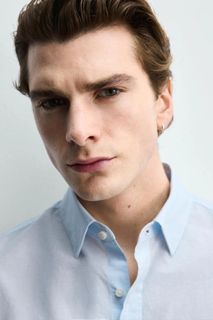 Рубашка Regular Fit из хлопка и льна- Заказать в России