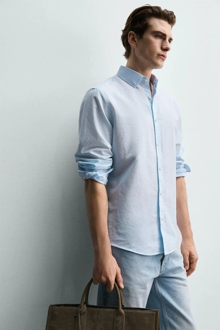 Рубашка Regular Fit из хлопка и льна- Заказать в России