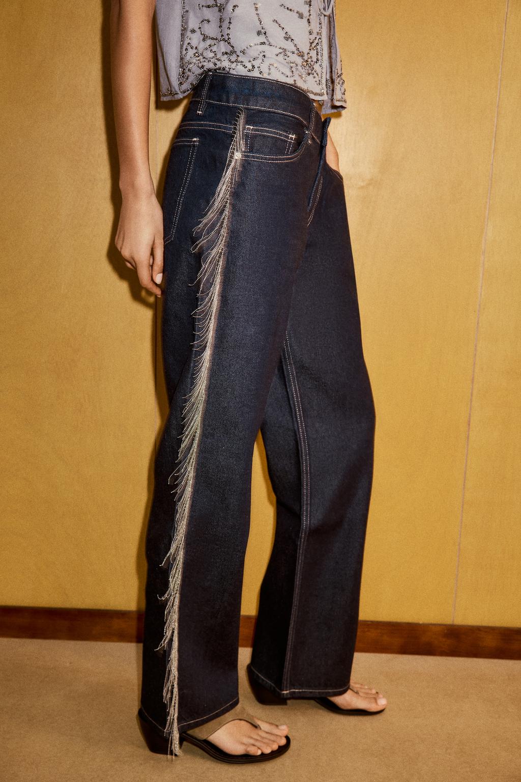 ДЖИНСЫ TRF STRAIGHT С НИЗКОЙ ПОСАДКОЙ И БАХРОМОЙ