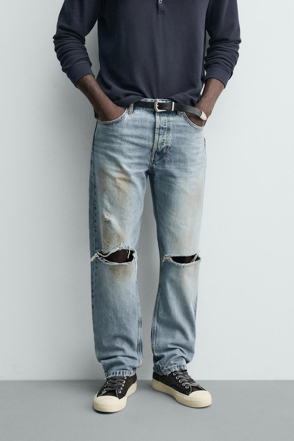 ДЖИНСЫ REGULAR FIT ВИНТАЖ С РАЗРЕЗАМИ