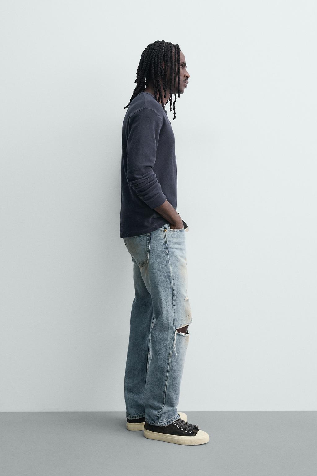 ДЖИНСЫ REGULAR FIT ВИНТАЖ С РАЗРЕЗАМИ