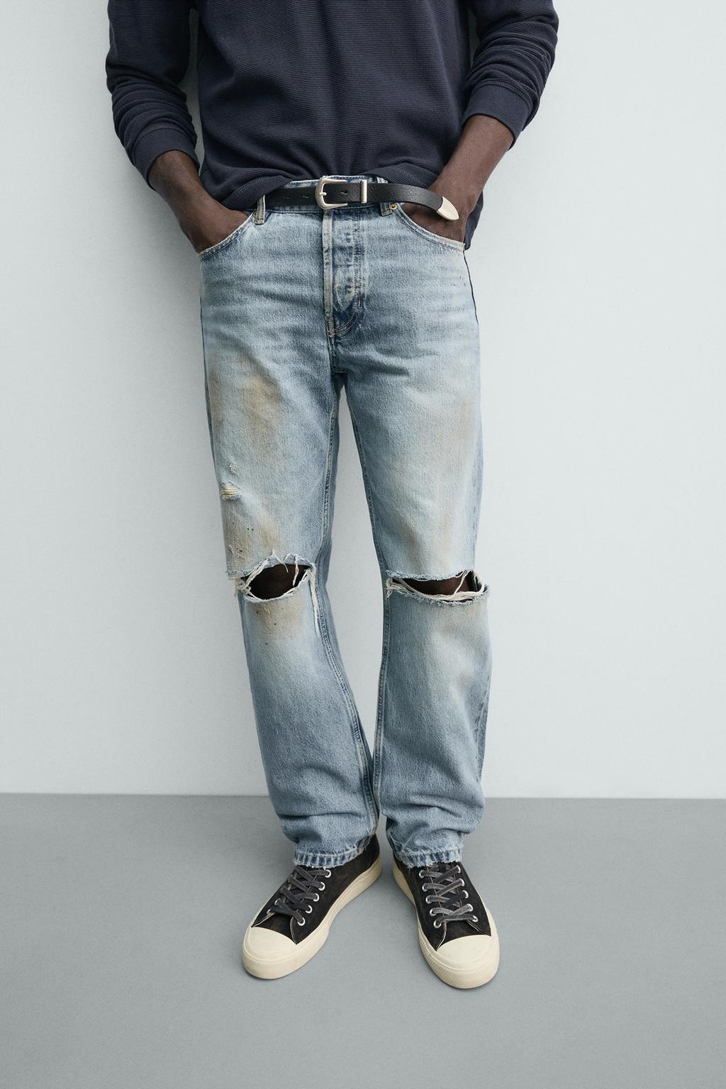 ДЖИНСЫ REGULAR FIT ВИНТАЖ С РАЗРЕЗАМИ