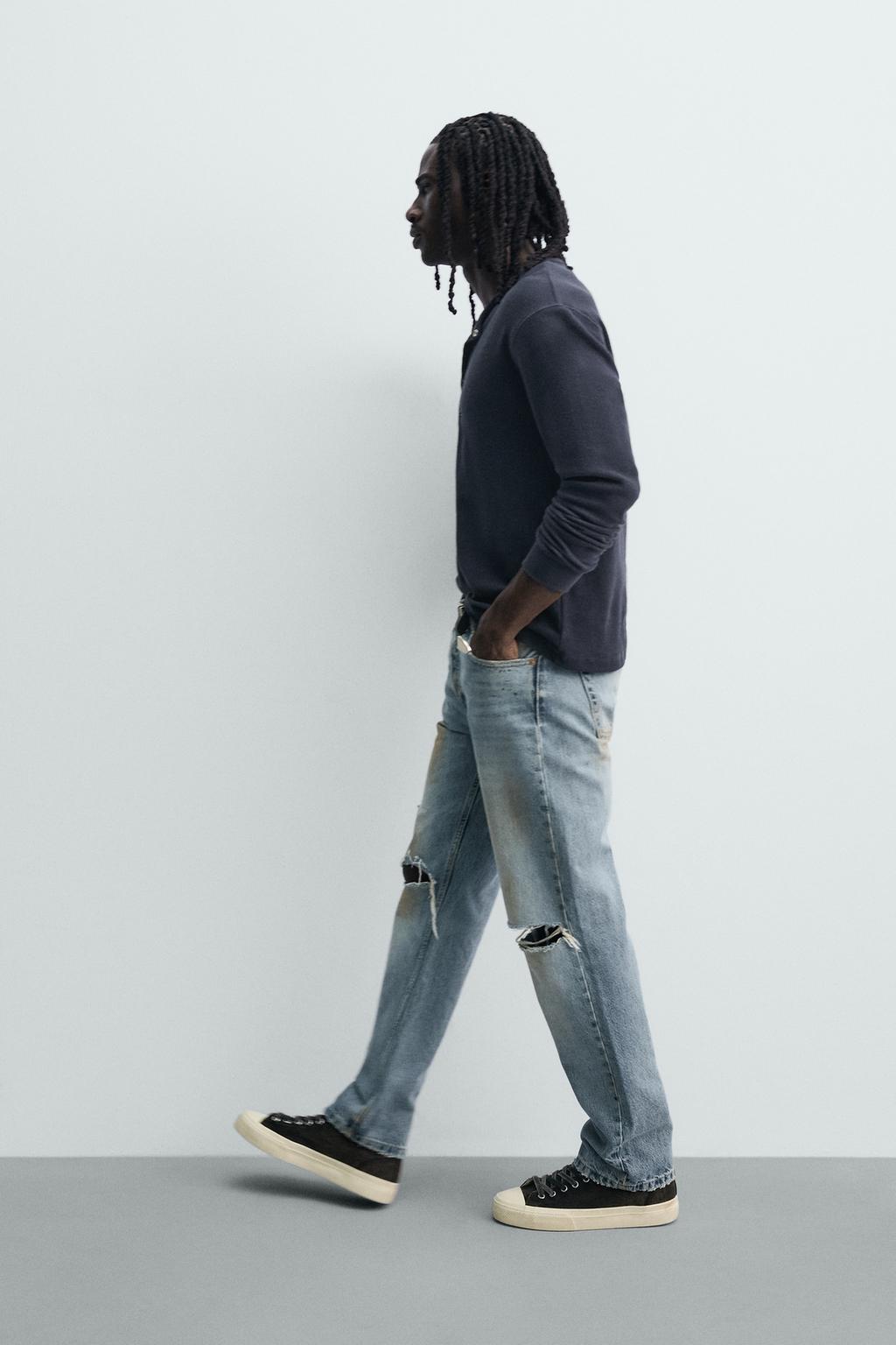 ДЖИНСЫ REGULAR FIT ВИНТАЖ С РАЗРЕЗАМИ