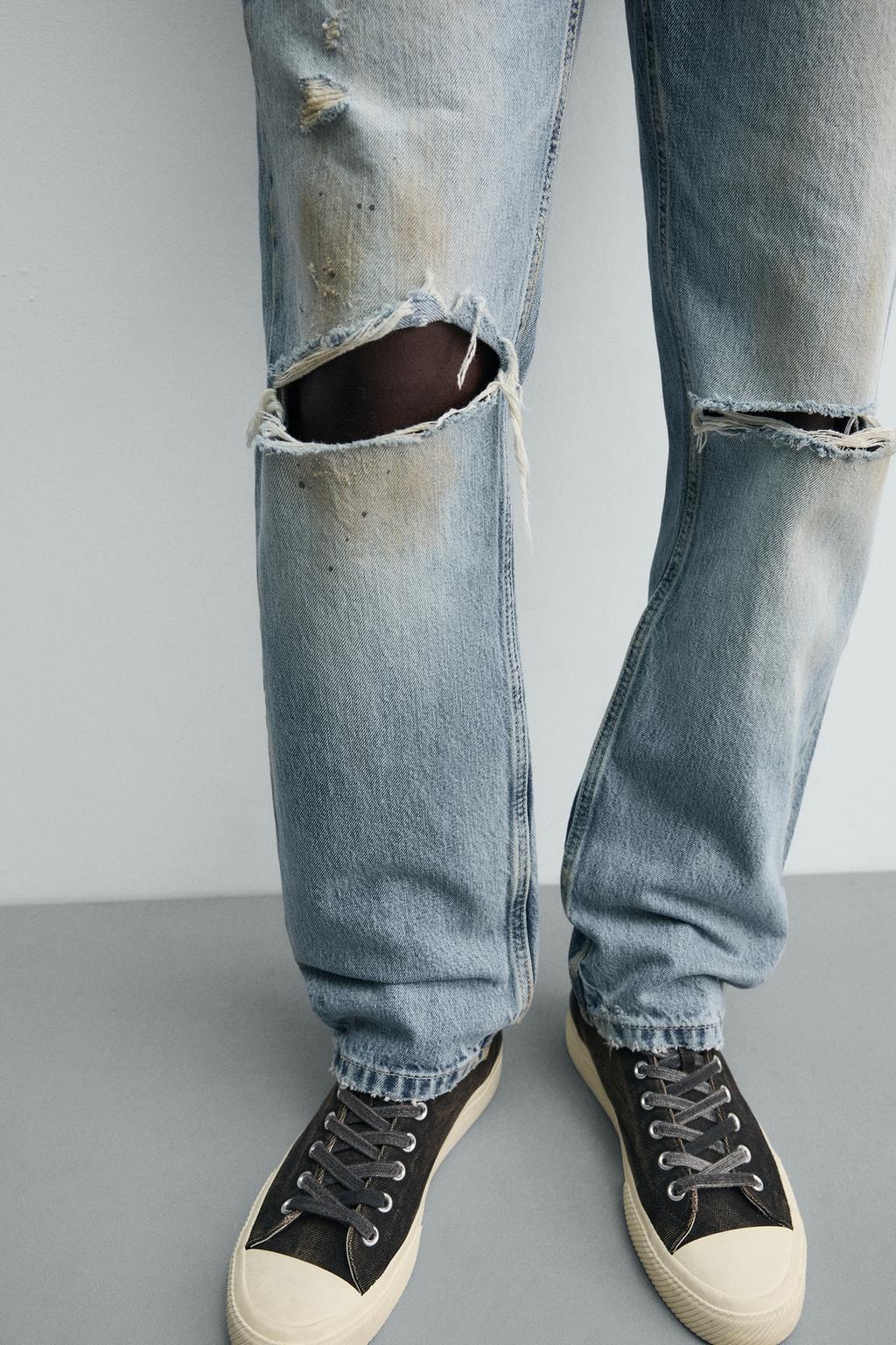 ДЖИНСЫ REGULAR FIT ВИНТАЖ С РАЗРЕЗАМИ