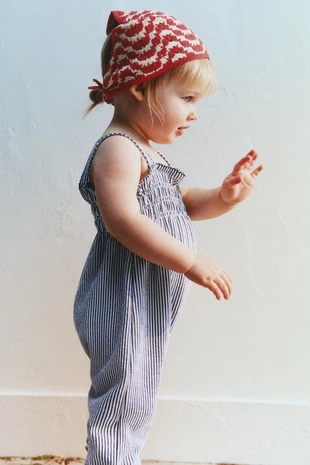 Длинный комбинезон в полоску с жаткой- Заказать в России