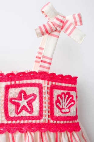 Платье в полоску с вышивкой- Заказать в России