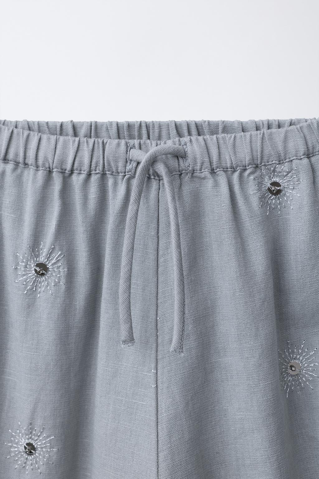 БРЮКИ С ПАЙЕТКАМИ ИЗ ХЛОПКА И ЛЬНА