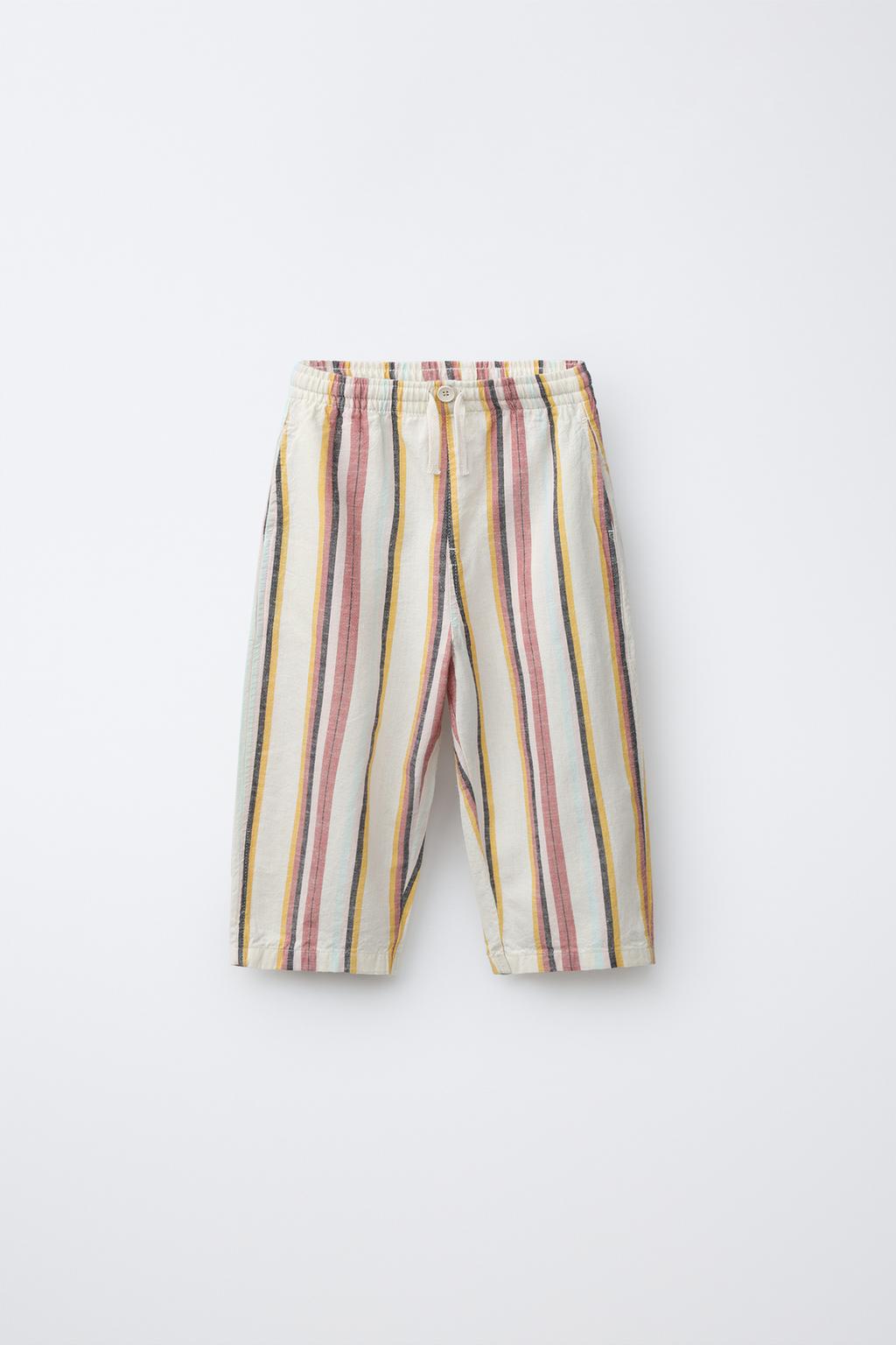 БРЮКИ BAGGY В ПОЛОСКУ ИЗ ХЛОПКА И ЛЬНА